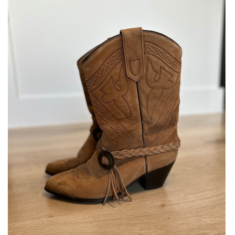Oak Tree Farms‎ Brown Nubuck Leather Cowboy Boots 8 Western Boho Concho Festival